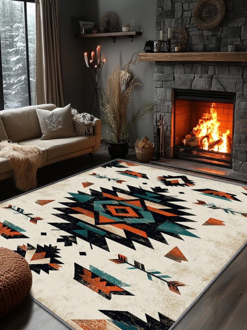 Native American Decor for Home - Aztec Rug, 8x10 Rug, Southwestern Bohemian Area